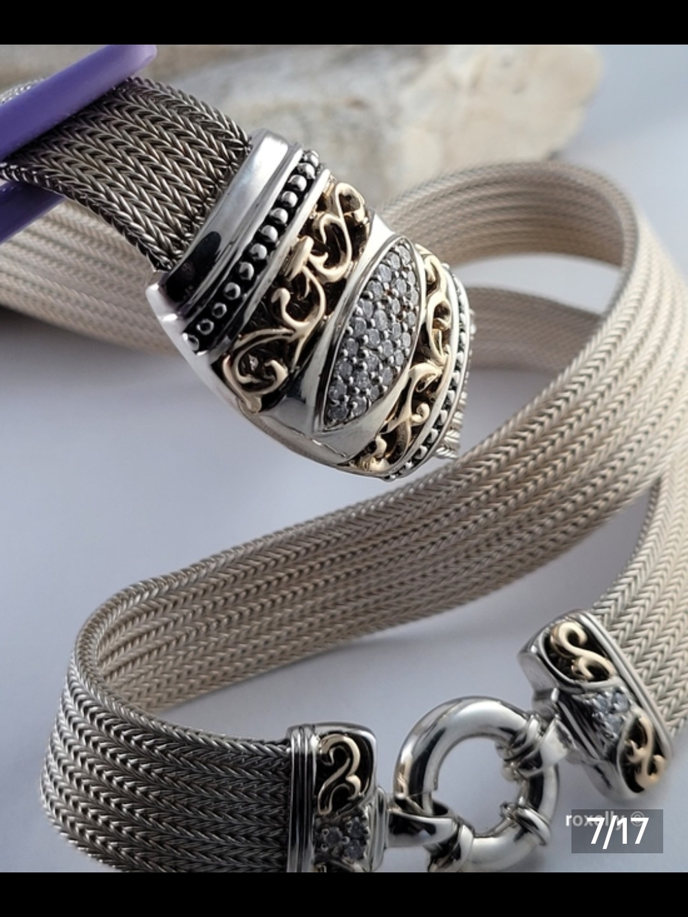 925 Multi-Strand Woven Choker Necklace with Ornate Diamond And 14k Centerpiece - Picture 11 of 11